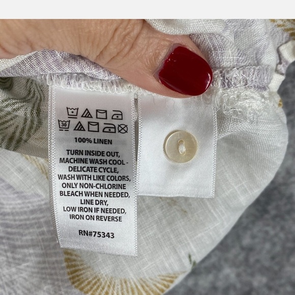 Tahari Shirt Women Large Off White Palm Linen Lagenlook Coastal Granny Cruise - Picture 4 of 8